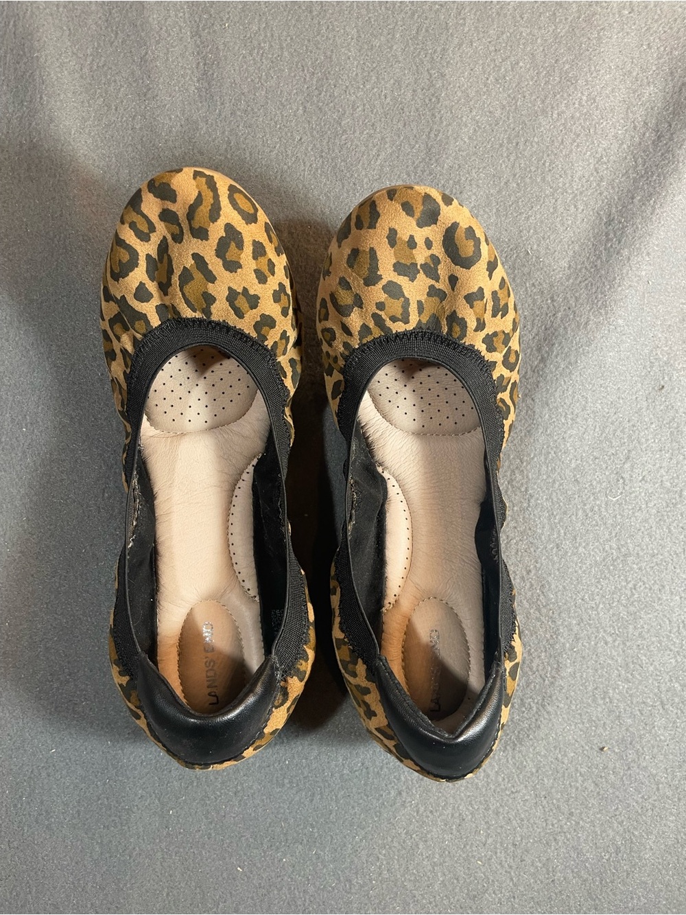 Lands' End Leopard Print Elastic Ballet Flats Size 9 Leather Insole